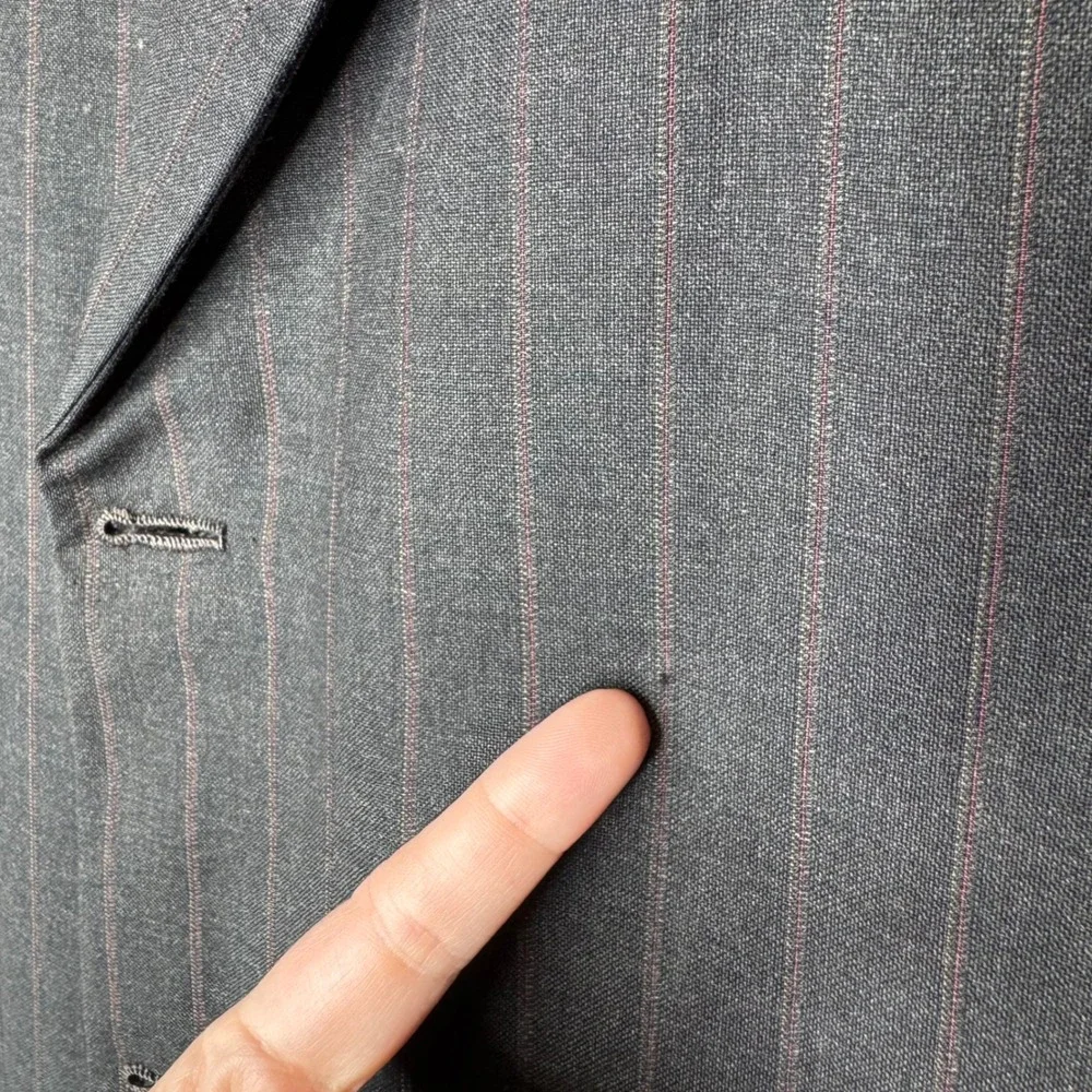 Hickey Freeman Loro Piana Super 120s Wool Pinstripe Blazer 48 Long Charcoal Grey